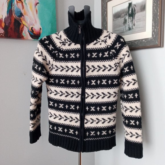 Hudson North Limited Edition black/white Full Zip Knit Lambswool Cardigan size S - Picture 2 of 10
